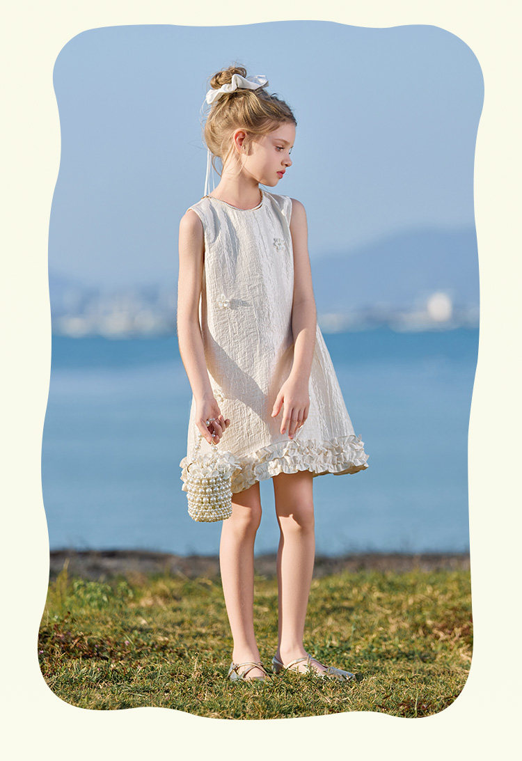 CHANZUIGOU Girls' Tencel Satin Dress 2026 Summer New Ruffled Hem High-End Formal Dress 23